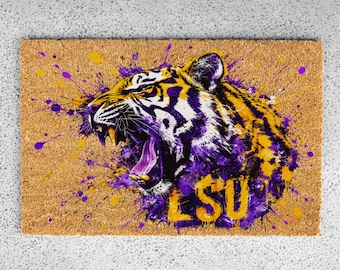 LSU Tigers Doormat, Purple & Gold Tiger Door Mat, LSU Football Fan Decor, Personalized Style Welcome Mat, Game Day Porch Decor, Sports Fan G