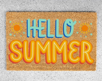 Hello Summer Doormat, Bright and Cheerful Welcome Mat, Outdoor Entryway Decor