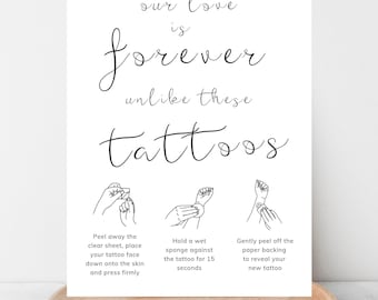 Temporary Tattoo Instructions Wedding Sign | Digital Printable Download Template | Minimalist White | Weddings Engagements | Print at Home