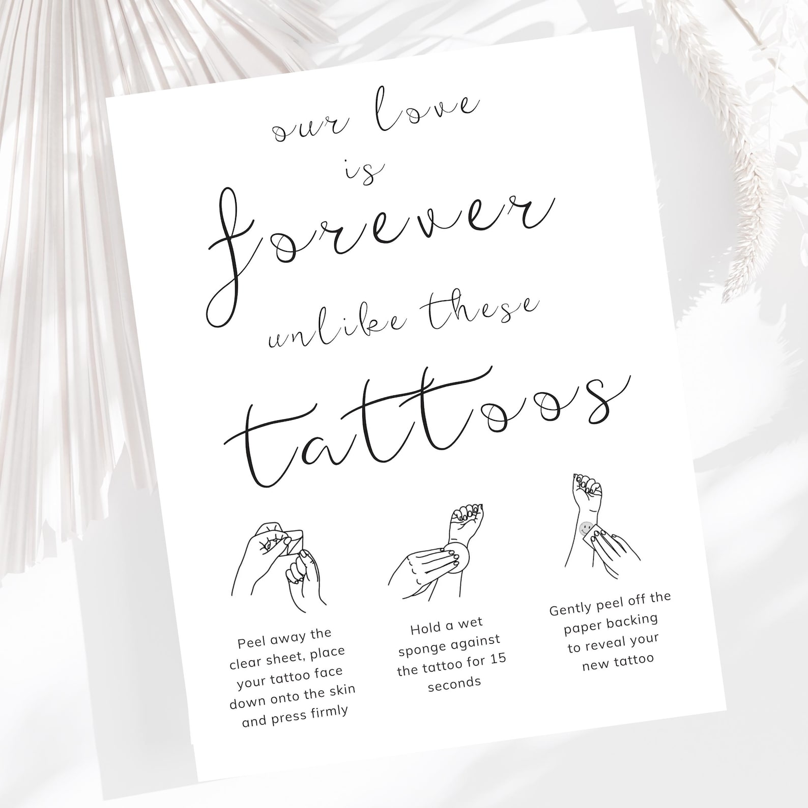 Temporary Tattoo Instructions Wedding Sign | Digital Printable Download ...