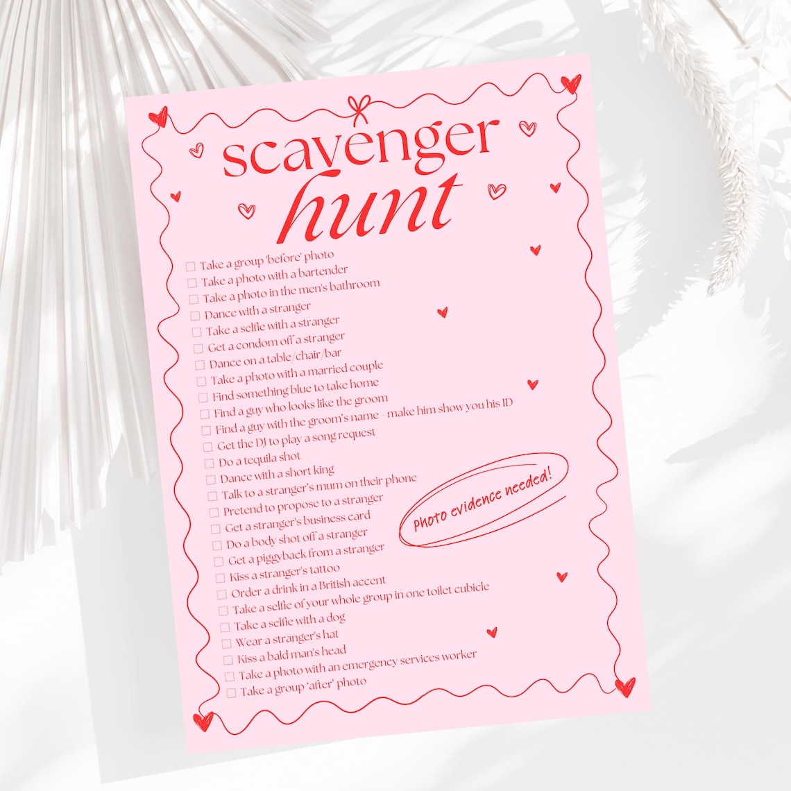 Hens Bachelorette Party Scavenger Hunt Bridal Party Games Printable — free download