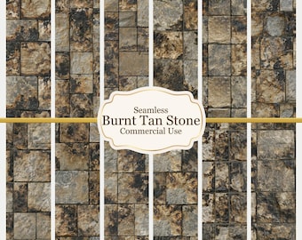 Burnt Tan Brown Stone Tile Wallpaper | Scorched Stone Miniature Paper (1:12 Scale)
