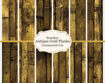 Antique Gold Plank Dollhouse Wallpaper | Seamless Metallic Wood Texture (1:12 Scale)