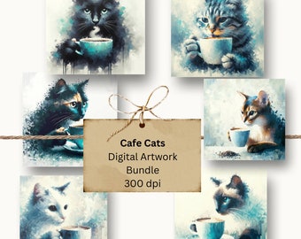 Pacchetto di arte digitale Coffee Cats 12x12 / Per i caffè delle case delle bambole