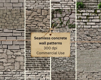 Worn Gray Concrete Brick Seamless Paper Bundle 12x12 | 1:12 For Dollhouse Decor