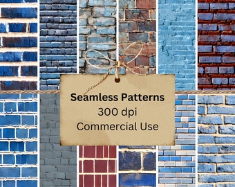 Blue Brick Seamless Wallpaper Pattern Set of 12 Digital Files | 300 DPI Tile Download