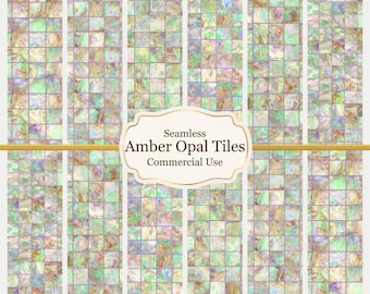 Amber Opal Mosaic Floor Tiles | Copper Gold Pearlescent Miniature Wallpaper (Digital Download)