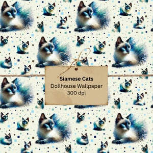 Siamese Cats Dollhouse Wallpaper Pattern image 1