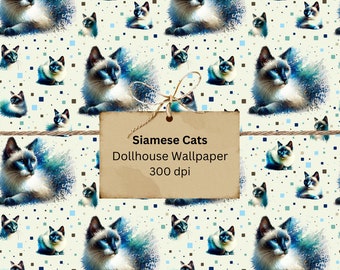 Siamese Cats Dollhouse Wallpaper Pattern