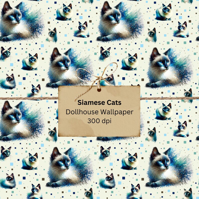 Siamese Cats Dollhouse Wallpaper Pattern image 1