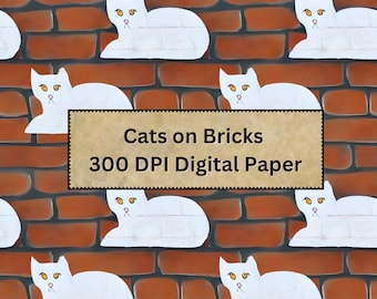 White Cat Spray Painted on Brick Seamless Paper Pattern