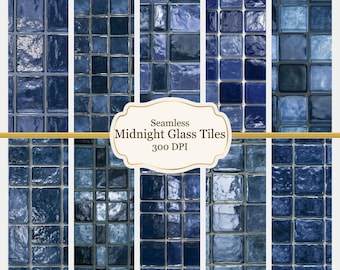 Midnight Blue Glass Tiles | Seamless Retro Pattern for Dollhouse Floors (Digital Download)