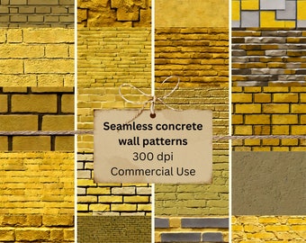 Worn Yellow and Gold Concrete Brick Seamless Paper Bundle 12x12 | 1:12 For Dollhouse Decor