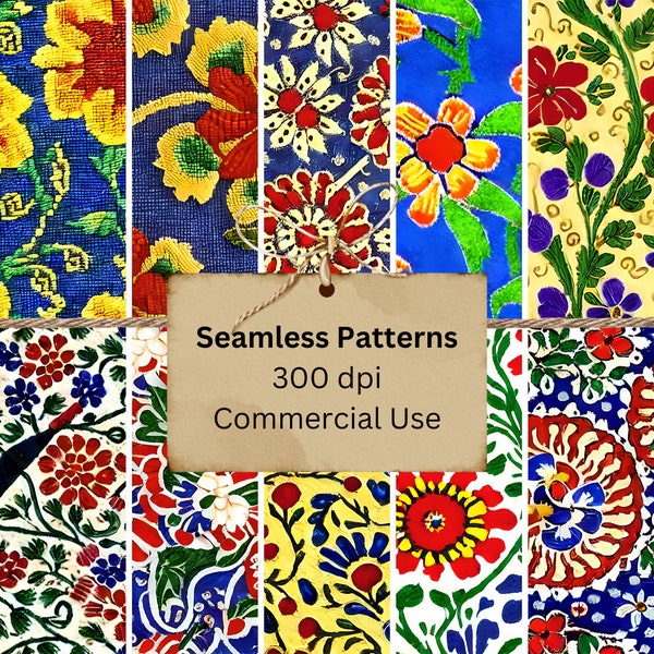 Russian Folk Art Digital Seamless Pattern Bundle | Wallpaper Art Set of 10 Files | 300 DPI Tile Download