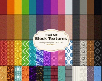 V2 Pixel Art Block Mining Game Textures Digitaal papierpakket | 80 vellen | 300 dpi