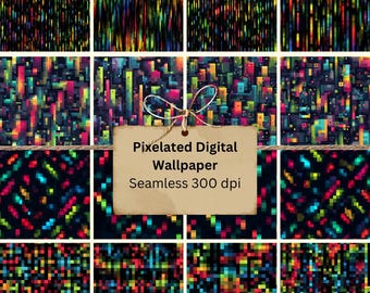 Pacchetto di sfondi Pixel RGB Seamless Paper / 16 motivi digitali / Download di piastrelle a 300 DPI