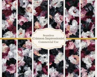 Crimson Impressionist Floral Seamless Pattern | Dollhouse Wallpaper (Digital Download)