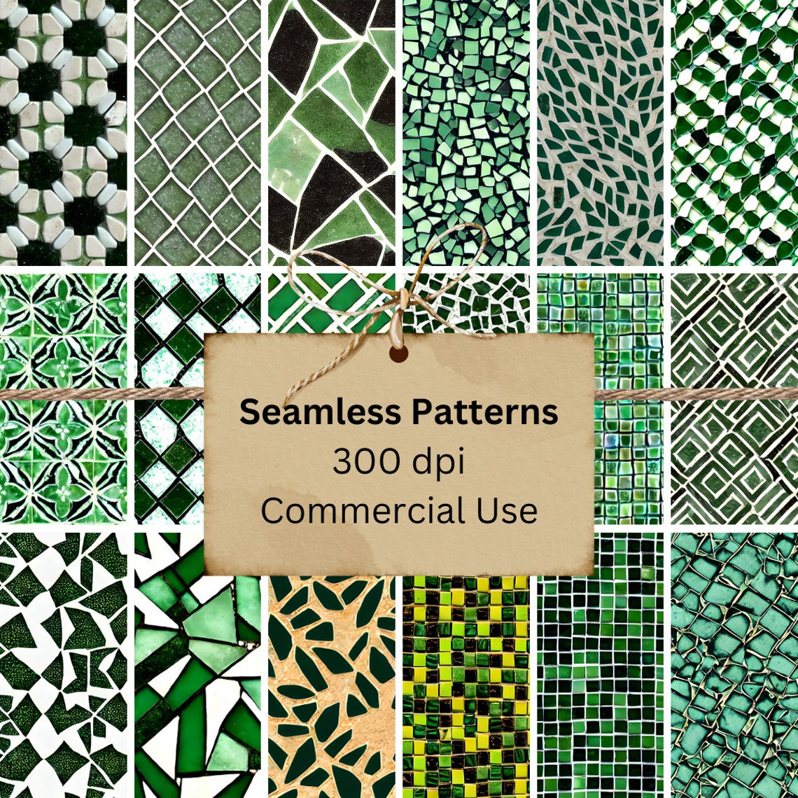 Green Mosaic Tile for Dollhouses Pattern Paper Digital Bundle ...