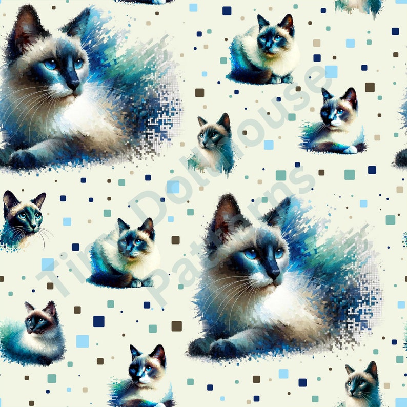 Siamese Cats Dollhouse Wallpaper Pattern image 2