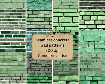 Weathered Green Concrete Brick Seamless Paper Bundle 12x12 | 1:12 For Dollhouse Decor