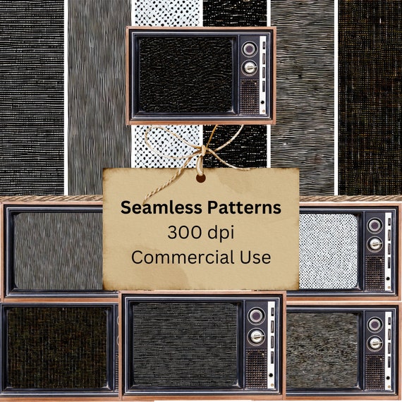 TV Static Digital Wallpaper Pack of 5 Images | 300 DPI Seamless Download | Retro Television Tileable Image