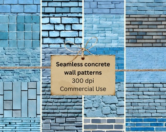 Weathered Blue Concrete Brick Seamless Paper Bundle 12x12 | 1:12 For Dollhouse Decor