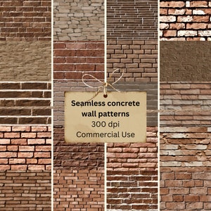 May include: A set of 10 seamless concrete wall patterns in various shades of brown and red. The patterns are 300 dpi and for commercial use.