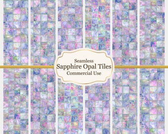 Blue and Pink Opal Mosaic Floor Tiles | Seamless Dollhouse Wallpaper (Digital Download)