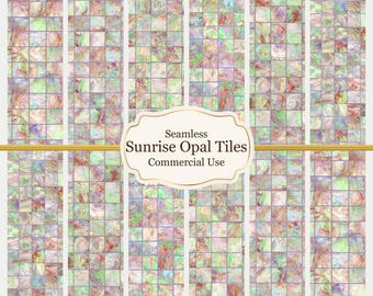 Red and Green Opal Mosaic Tiles | Pearlescent Coral, Peach Miniature Wallpaper (Digital Download)