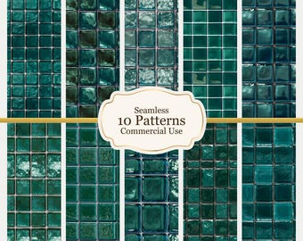Teal Retro Glass Tiles | Seamless Pattern, 1960s Miniature Floors (Digital Download)