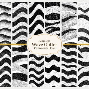 Black and Silver Glitter Waves Digital Paper Bundle | Seamless Pattern | Scalable 1/12 or 1/6 Download
