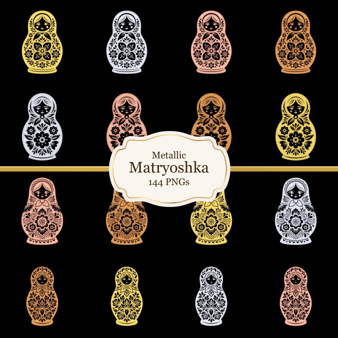 144 Metallic Matryoshka Icon Transparent PNG Bundle | 6 Color Variants ...