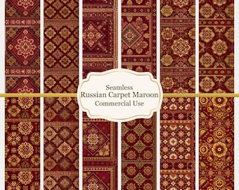 Russian Carpet Print Dollhouse Wallpaper | Traditional Medallion Rug Pattern (Digital Download)