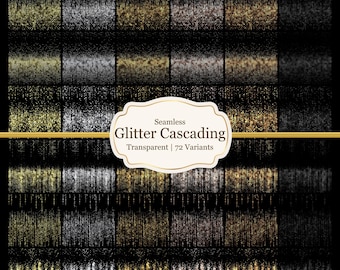 Glitter Cascading 72 PNG Bundle | 6 Metallic Colours | Tileable Transparent PNG | Digital Download
