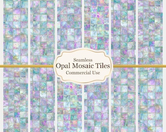 Opal Mosaic Floor Tiles | Iridescent Pearlescent Dollhouse Wallpaper (Digital Download)