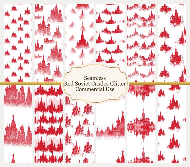 Red Soviet Castles Glitter Digital Paper Bundle | Seamless Pattern ...