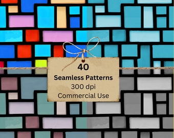 Pacchetto di carta senza giunture per piastrelle in vetro a blocchi a 8 bit / Modelli digitali / Arte della carta da parati 40 file / Download di piastrelle a 300 DPI