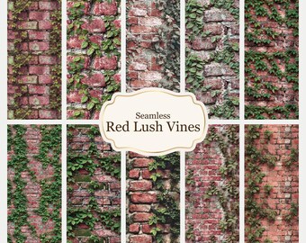Red Brick Vine Dollhouse Tile | Overgrown 1:12 Scale Miniature Paper (Digital Download)