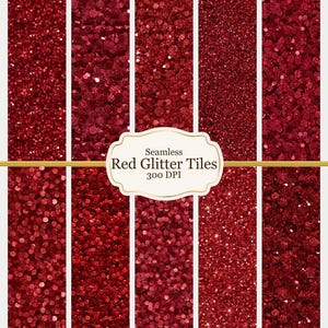 Könnte beinhalten: Eine Sammlung nahtloser roter Glitzerkacheln. Die Kacheln haben eine tiefe, satte rote Farbe und ein funkelndes, strukturiertes Aussehen. Das Bild enthält den Text "Seamless Red Glitter Tiles 300 DPI".