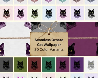 Pacchetto sfondi Fancy Cat / 38 disegni senza soluzione di continuità / Download di carta digitale per case delle bambole