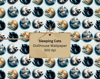 Sleeping Cats Digital Dollhouse Wallpaper Paper Pattern Seamless