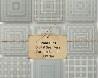 Stone Tile Dollhouse Flooring Digital Seamless Paper Bundle 9 Variants 12x12 | 1:12 For Dollhouse Decor