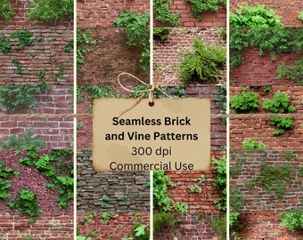 Worn Brick and Overgrown Vines Seamless Paper Bundle 12x12 | 1:12 For Dollhouse Decor