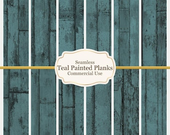Teal Painted Plank Dollhouse Wallpaper | Weathered Wood Miniature Paper (Digital Download)