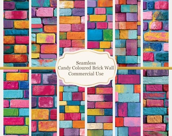 Candy Brick Wall Digital Paper | Colorful Multi-Color Pastel Dollhouse Wallpaper (Digital Download)