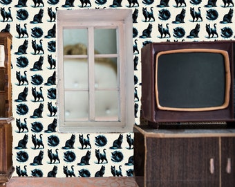 Gatti neri dipinti con carta da parati per case delle bambole modello di carta digitale senza soluzione di continuità