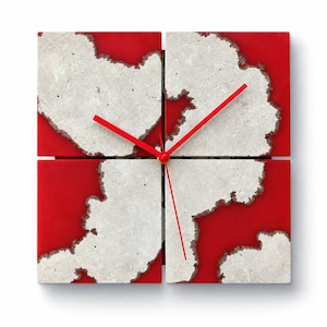 Beton Wanduhr mit rotem Epoxidharz | Moderne Design Uhr | Lautloses Uhrwerk | Industrial Wall Clock | Unikat aus Köln
