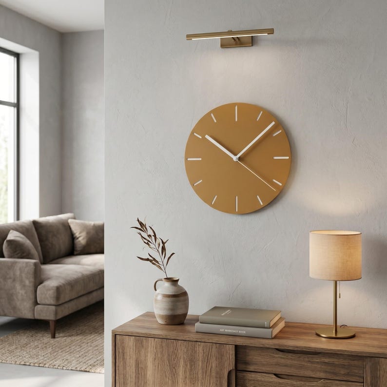 Moderne Wanduhr in Erdtönen LINEA NOVA – Lautlose Designer Uhr für ruhige Wohnräume im Japandi Stil bild 12