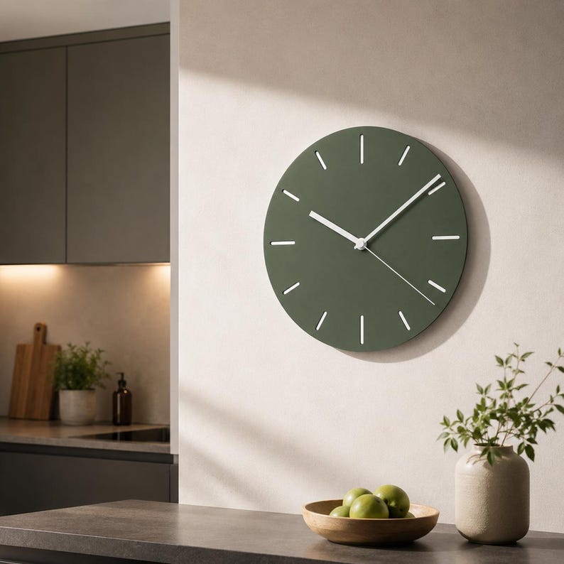 Moderne Wanduhr in Erdtönen LINEA NOVA – Lautlose Designer Uhr für ruhige Wohnräume im Japandi Stil bild 16
