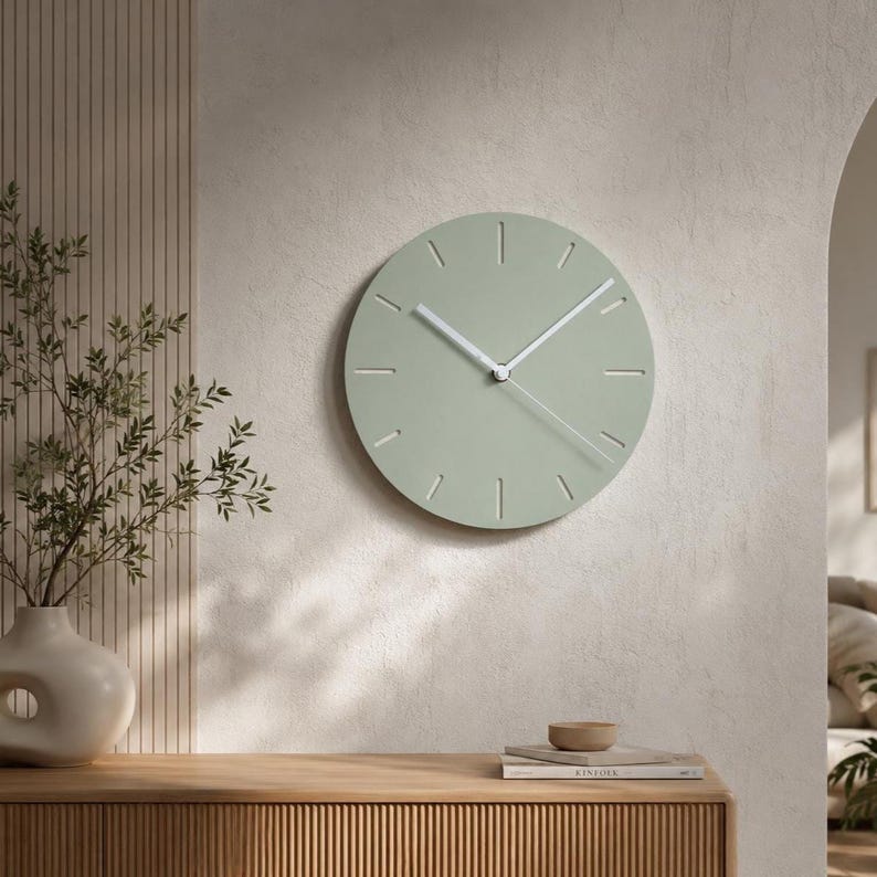Moderne Wanduhr in Erdtönen LINEA NOVA – Lautlose Designer Uhr für ruhige Wohnräume im Japandi Stil bild 13
